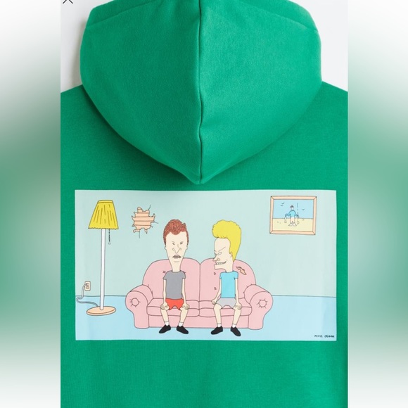 H&M bra is and butt-head green regular fit sweatshirt hoodie kangaroo pocket - Picture 7 of 14